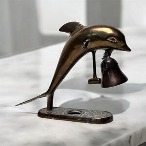 Vintage Brass Dolphin Bell MCM Desk Décor 5″  Nautical Mid-Century Modern Accent